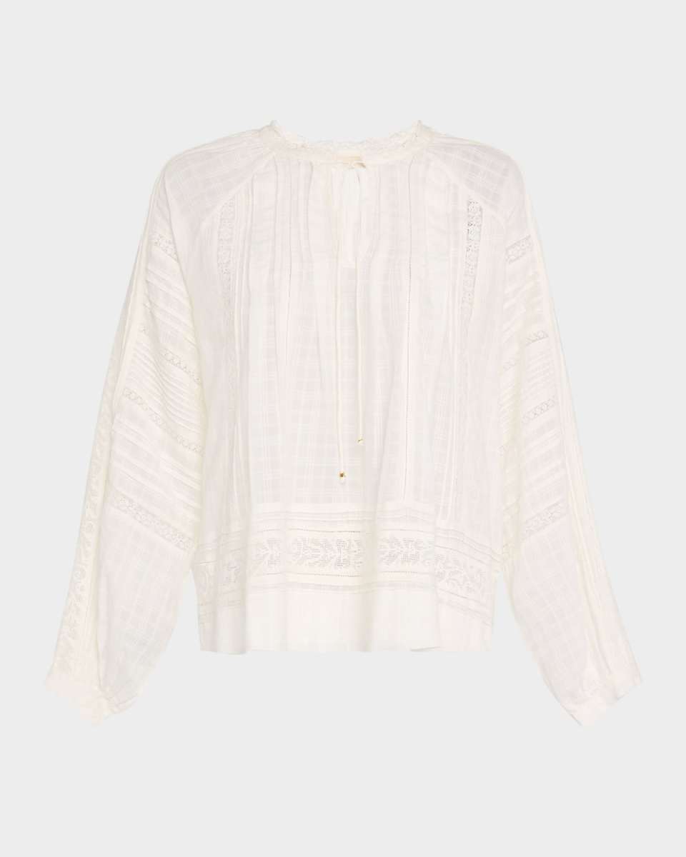 Elim Pintuck Lace-Inset Cotton Blouse